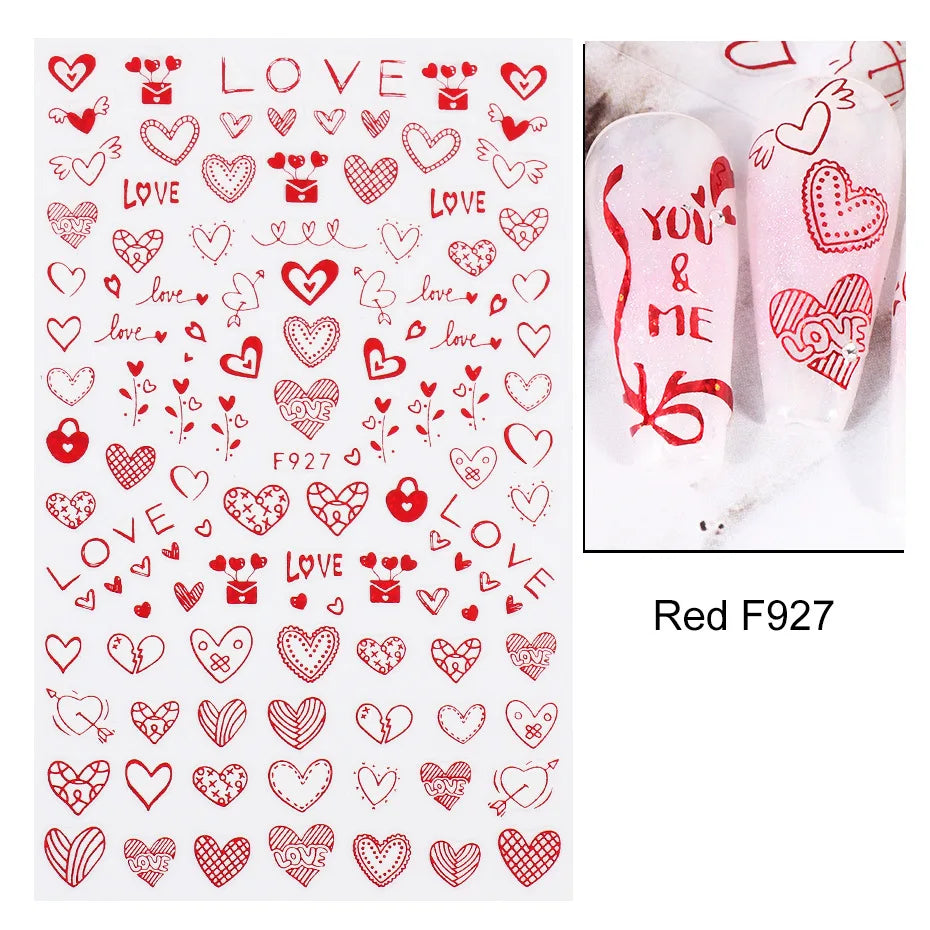 Love & Heart Valentine's Day Nail Stickers – Schwarz Weiß 3D Aufkleber