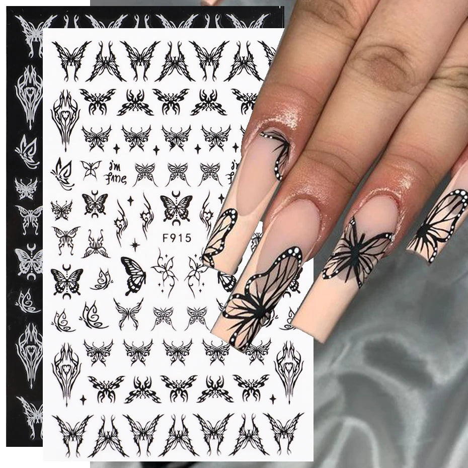 1PCS New 3D Devil's Eye Snake Nail Stickers Nail Art Decoration Black White Flowers Leaves Sticker Nail Art Decals Nail Parts