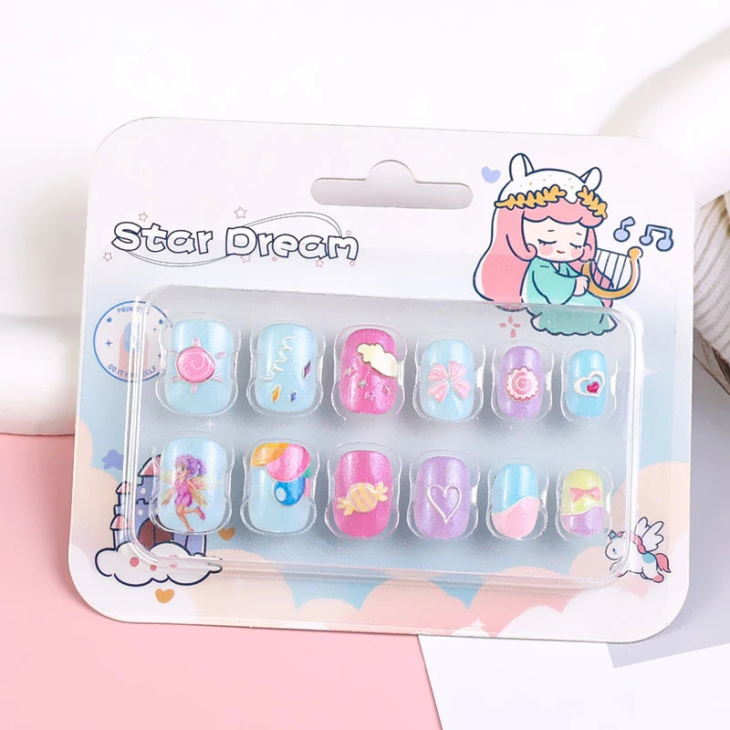 Sanrio Kinder Press-On Nägel – 12 Stück, Hello Kitty, Kuromi, Cartoon Design