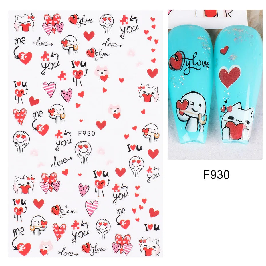 Love & Heart Valentine's Day Nail Stickers – Schwarz Weiß 3D Aufkleber