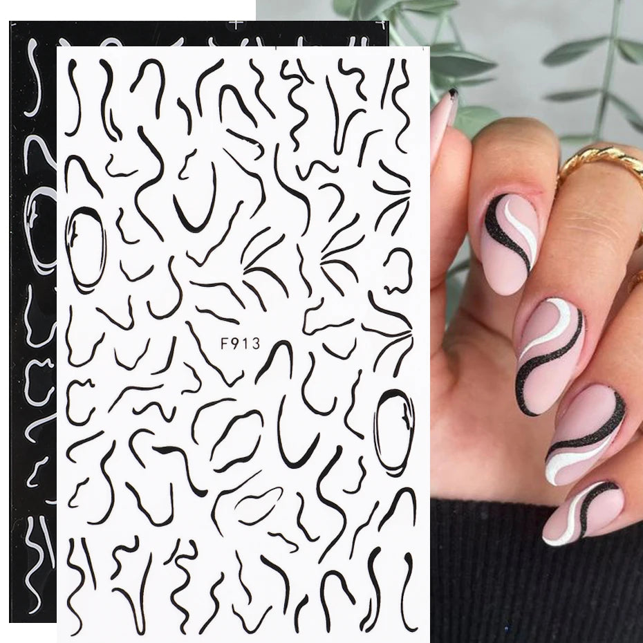 1PCS New 3D Devil's Eye Snake Nail Stickers Nail Art Decoration Black White Flowers Leaves Sticker Nail Art Decals Nail Parts