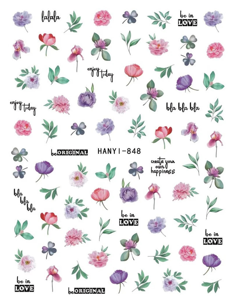 3d Nail Art Stickers Purple Lavenders Bunch Flowers Girls Rabbits Butterflys Decals For Nails Tips Decorations Manicures