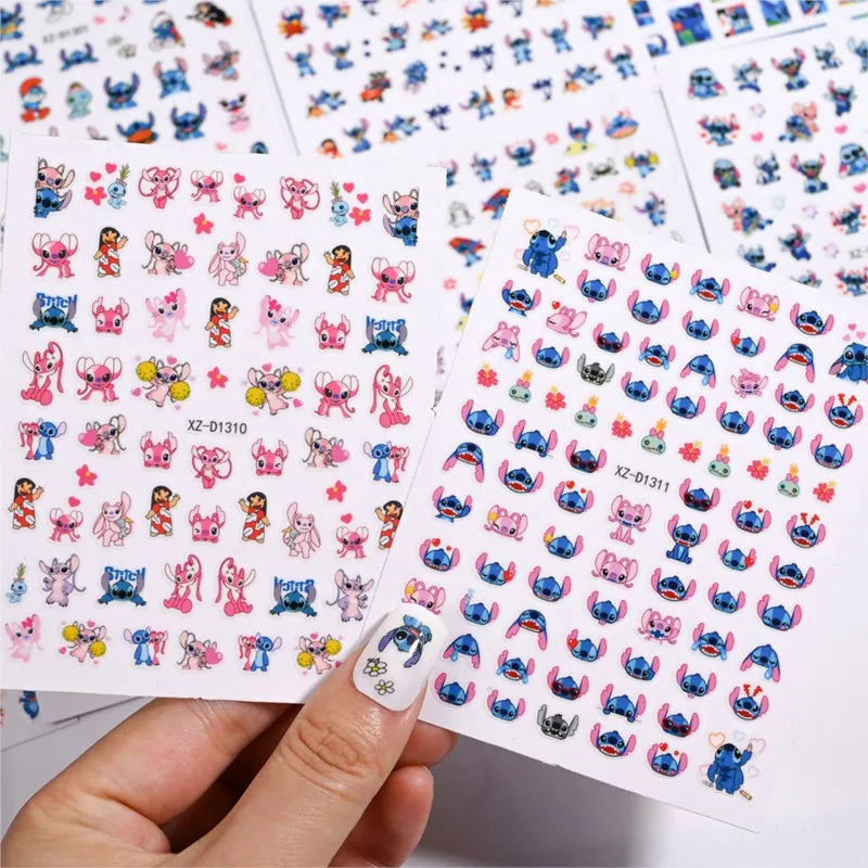 Nagelsticker „Stitch & Angel“ – 12 Bögen Cartoon-Kollektion für Kinder & Nail Art