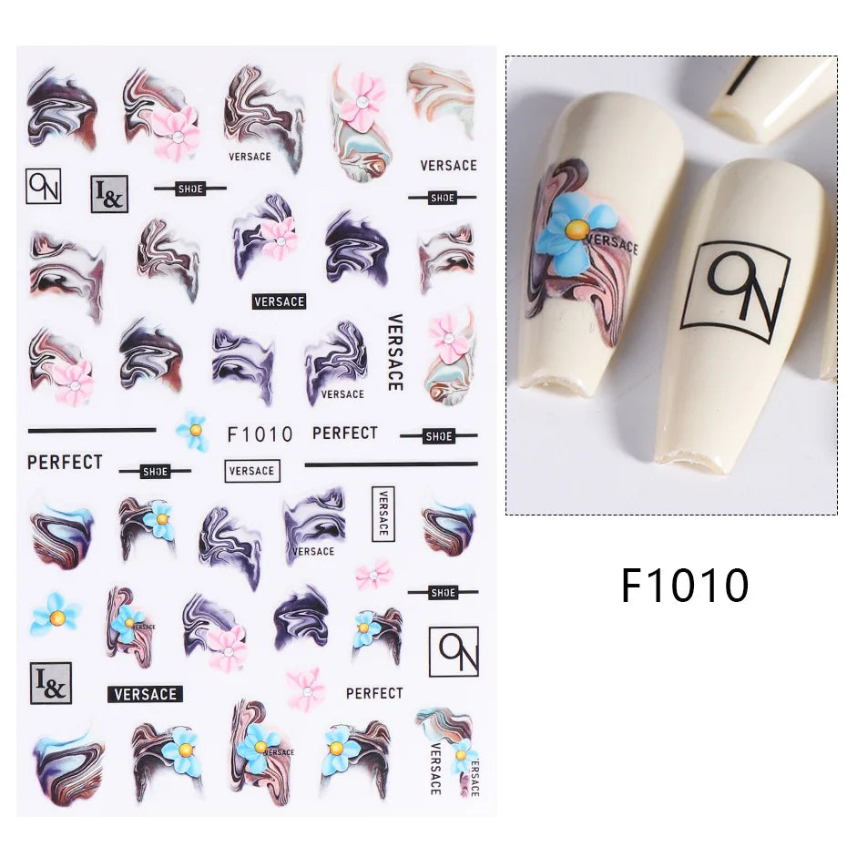 1PCS New 3D Devil's Eye Snake Nail Stickers Nail Art Decoration Black White Flowers Leaves Sticker Nail Art Decals Nail Parts
