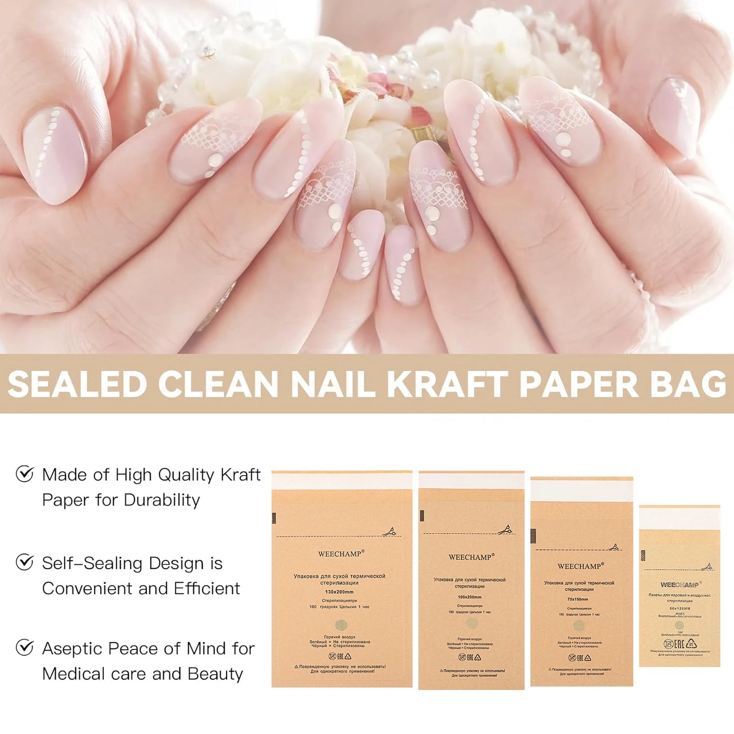 Sterilisationsbeutel für Nagel- & Tattoo-Instrumente – 100 Stück | Kraftpapier