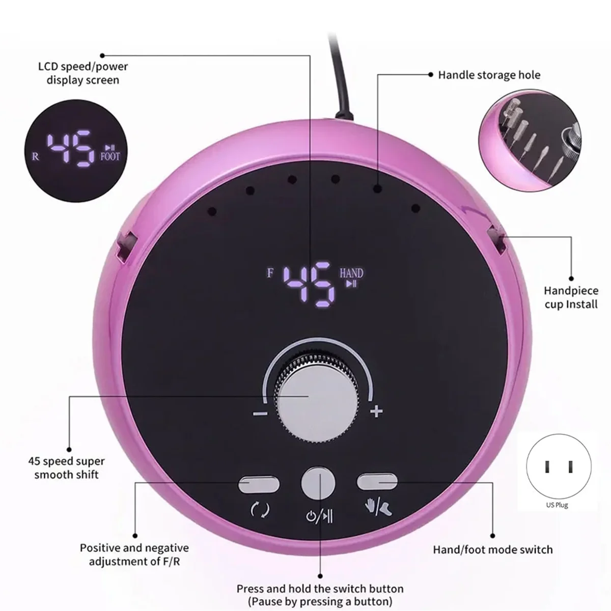 Elektrische Nagelfräse Profi – Brushless Motor, Set mit Aufsätzen