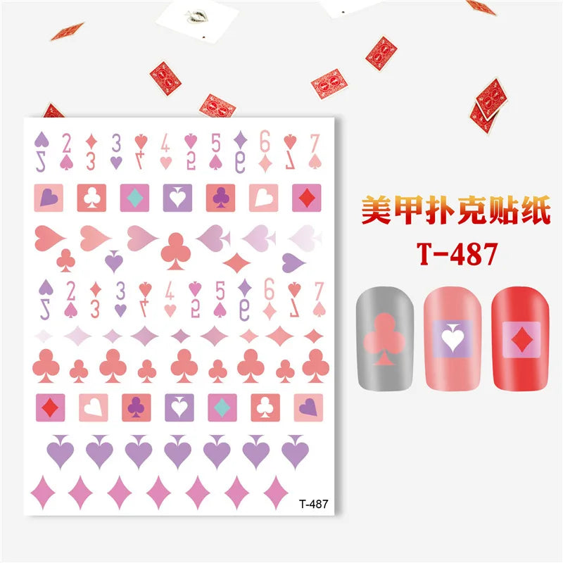 Pokerkarten Nail Sticker – 3D Nagelaufkleber mit Spielkarten & Symbolen