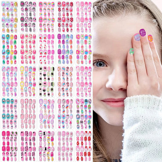 Kinder Press-On Nägel – 120 Stück Pink | Einhorn, Katze, Hase & Cartoon-Design