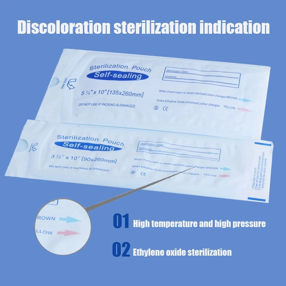 Sterilisationsbeutel 7 Größen – Selbstklebende Einwegbeutel (20/50/200 Stück) für Tattoo, Dental, Nagelzubehör