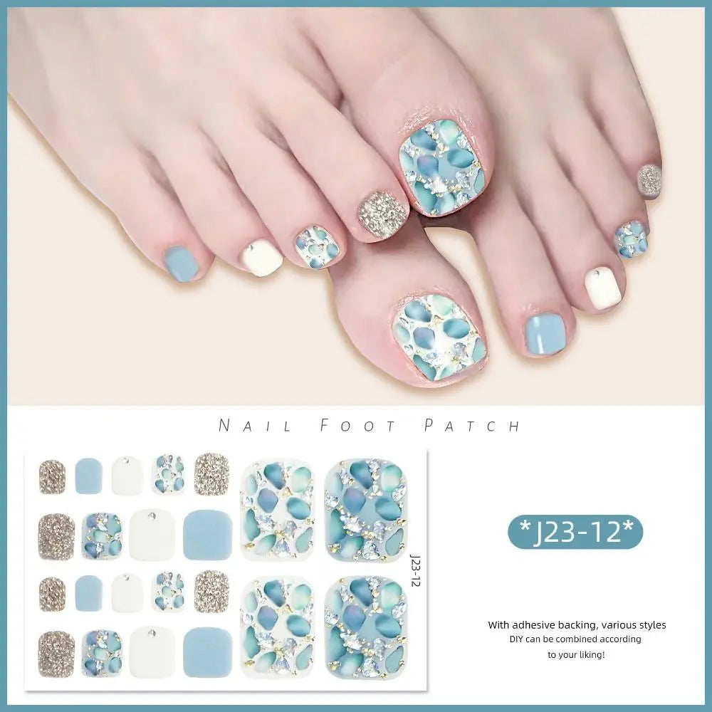 Abziehbare Fußnagelsticker – 22-teiliges Set für Modebewusste Pediküre mit Glanz-Effekt