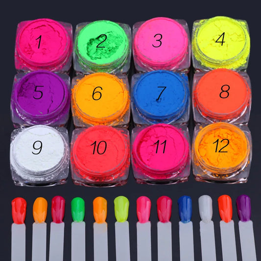 Neon-Pigmentpulver Set – 12 Farben für Nageldesign, Ombre & Chrome-Effekte