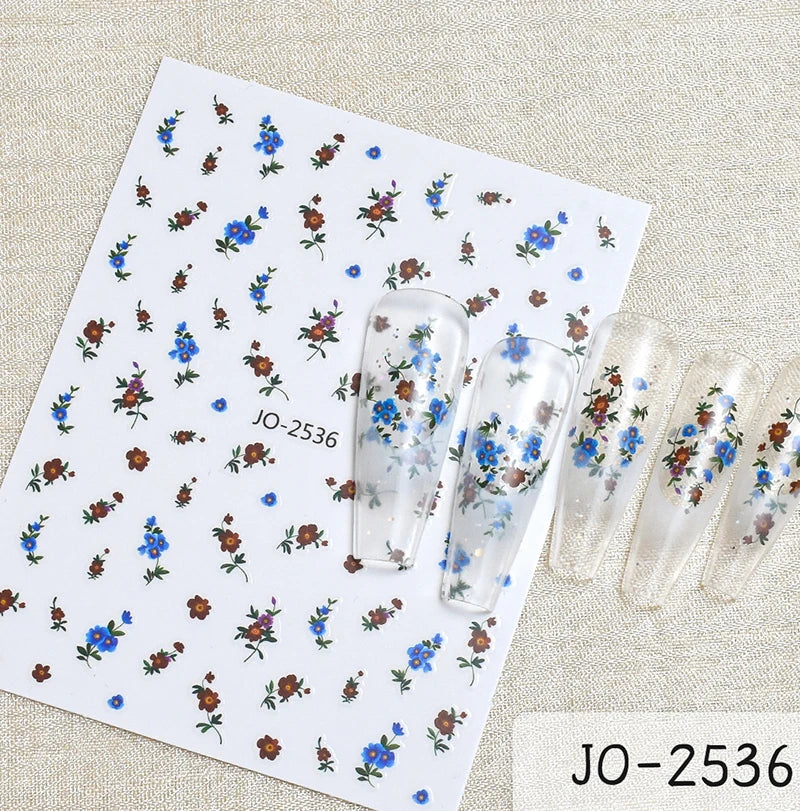 3D Nagelsticker Weißer Pflaumenblüten mit Goldperlen & Schmetterlingen 2.