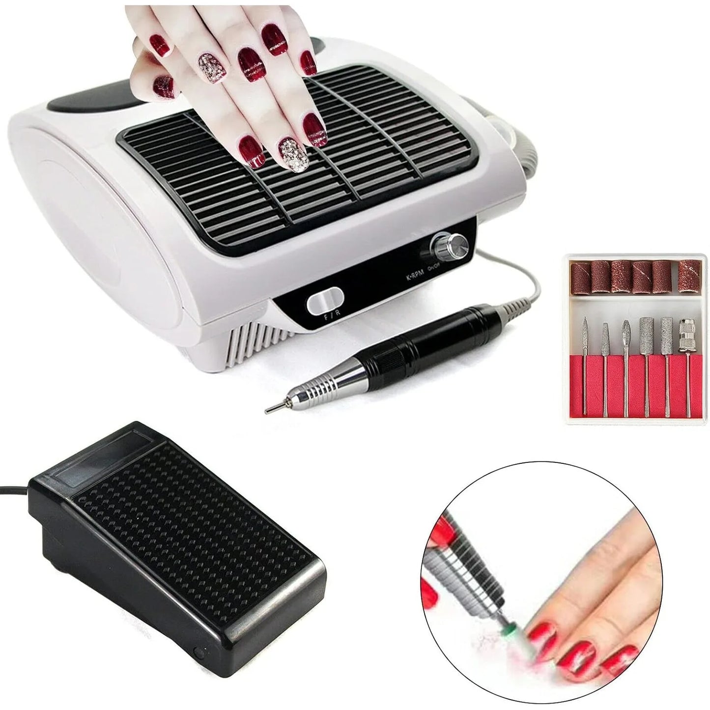 Elektrisches Maniküre-Set mit Nagelfräser & Staubabsaugung – 220 V Profi-Staubsauger & Fräser für Nagelstudio