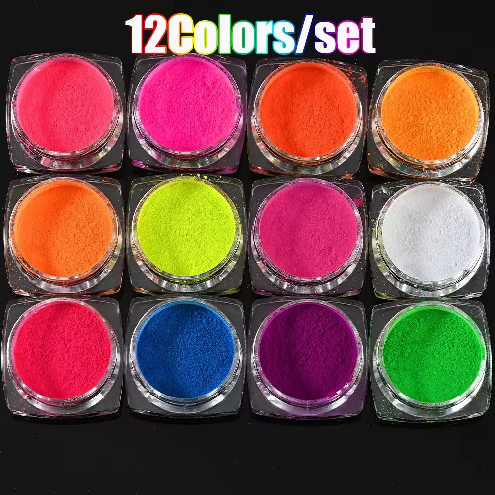 Neon-Pigmentpulver Set – 12 Farben für Nageldesign, Ombre & Chrome-Effekte