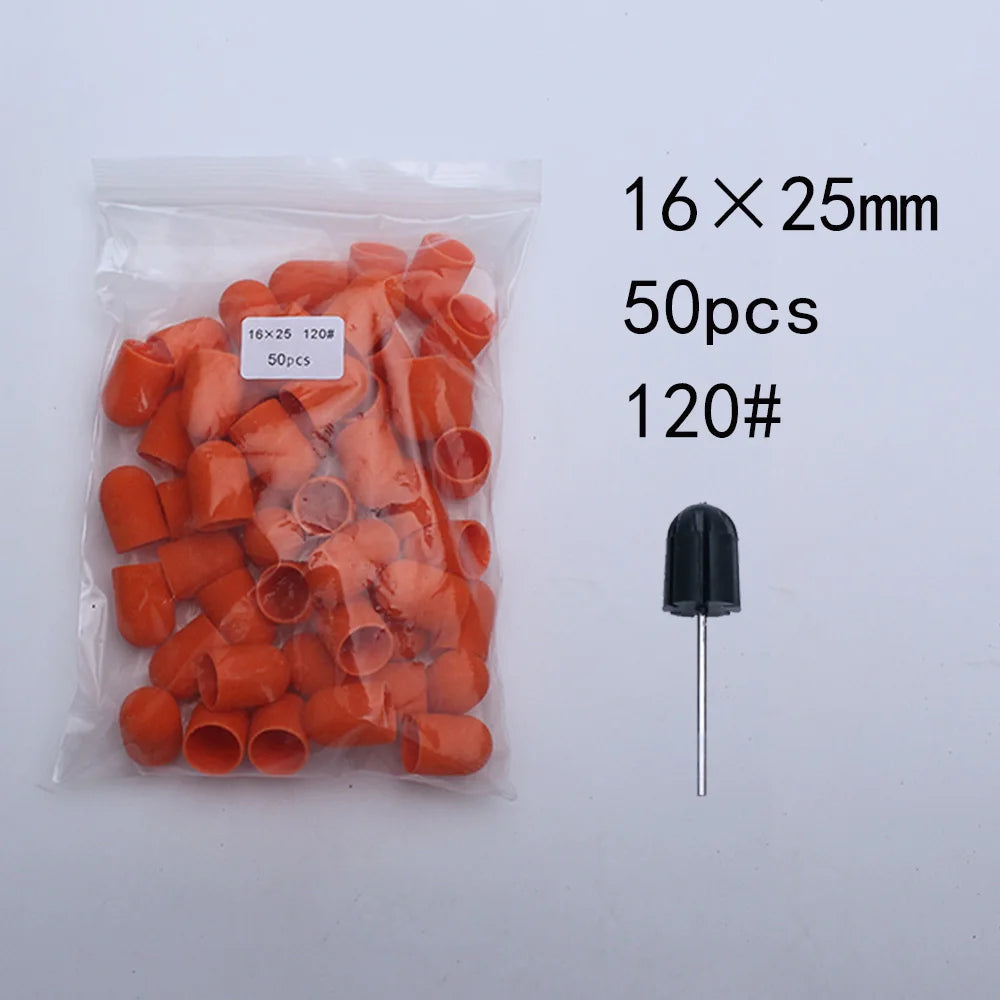 50er Set Schleifkappen für Nagelpflege mit Gummi-Träger – Pediküre & Hornhautentfernung