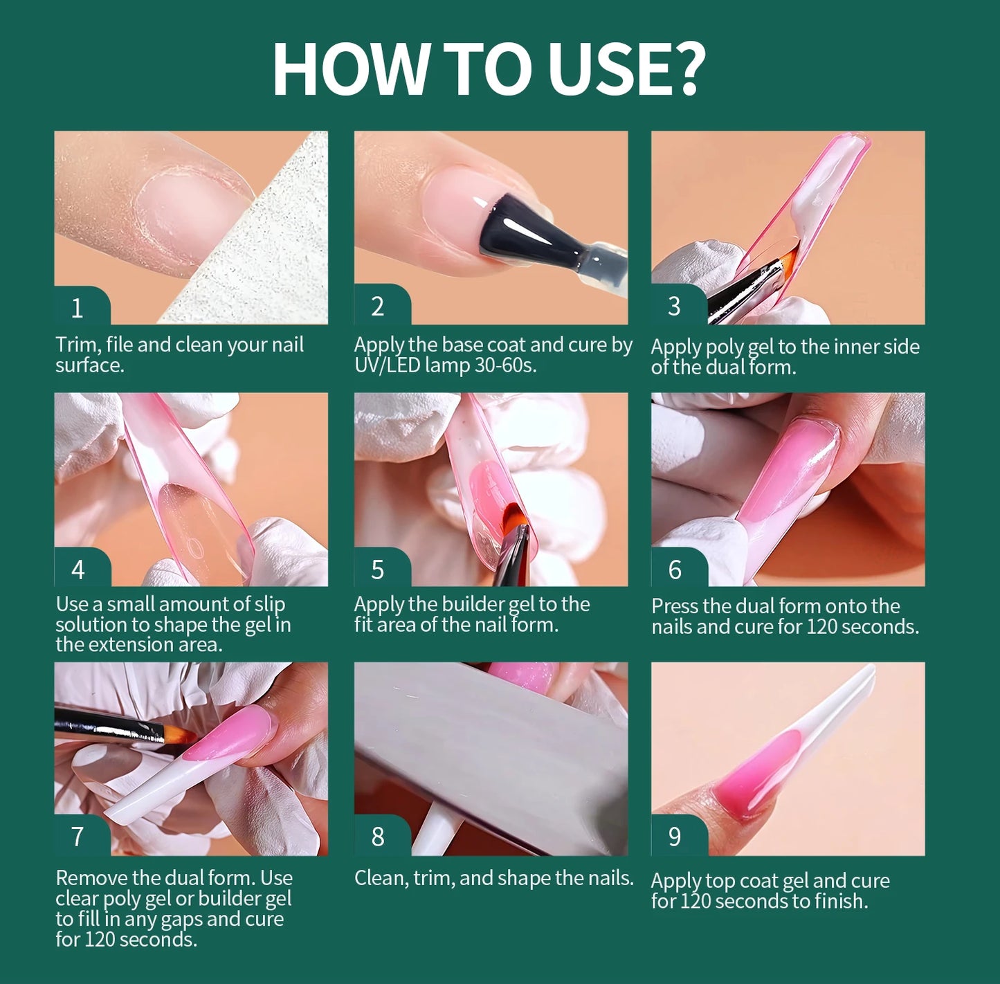 Dual Form Ballerina – 150 Stück | Wiederverwendbare French Tips mit Skala für Polygel & Acryl