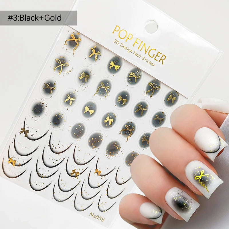 3D Schleifen Nagelsticker – Elegante Gold- & Farbbögen für French & Sommerdesigns