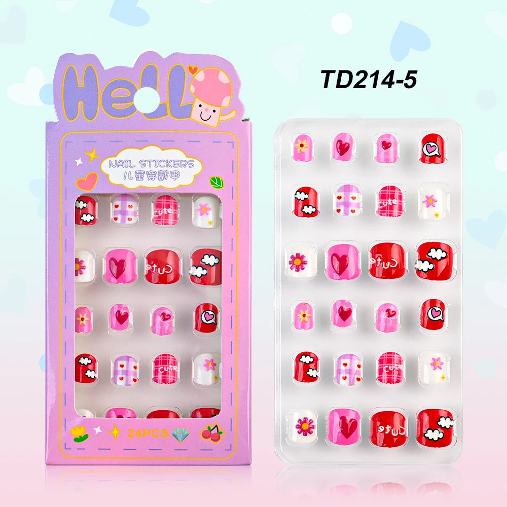 Sanrio Kinder Press-On Nägel – 12 Stück, Hello Kitty, Kuromi, Cartoon Design