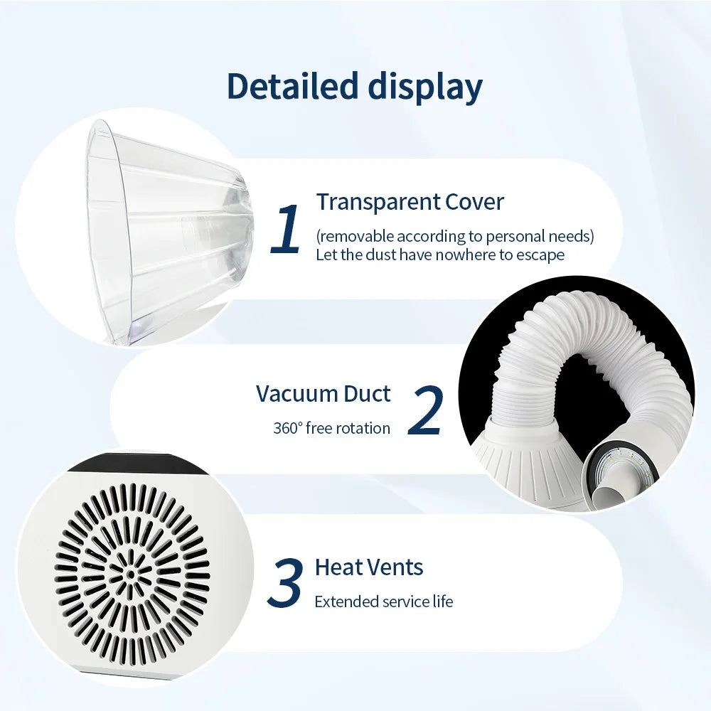 Nail Dust Collector mit flexiblem Schlauch – Profi Staubabsaugung für Maniküre, 320 W, Touchscreen