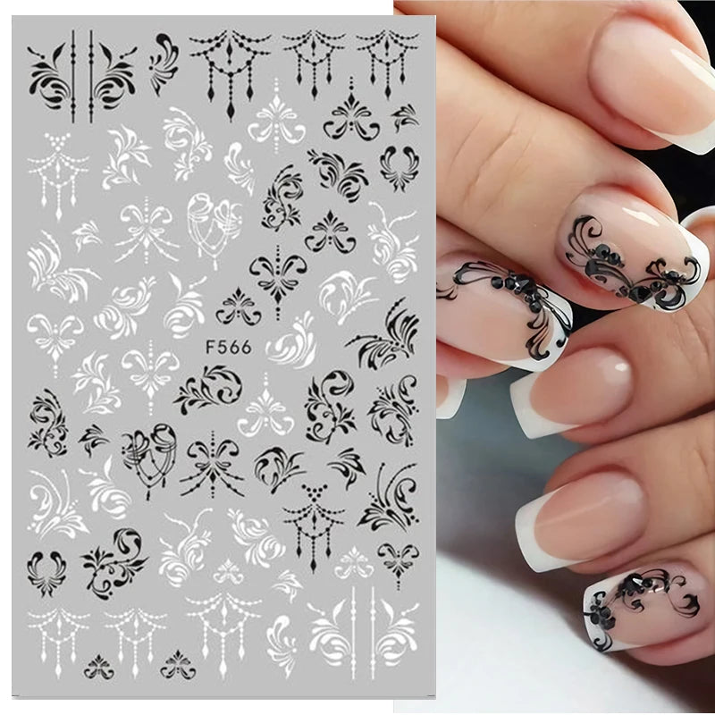 1PCS New 3D Devil's Eye Snake Nail Stickers Nail Art Decoration Black White Flowers Leaves Sticker Nail Art Decals Nail Parts