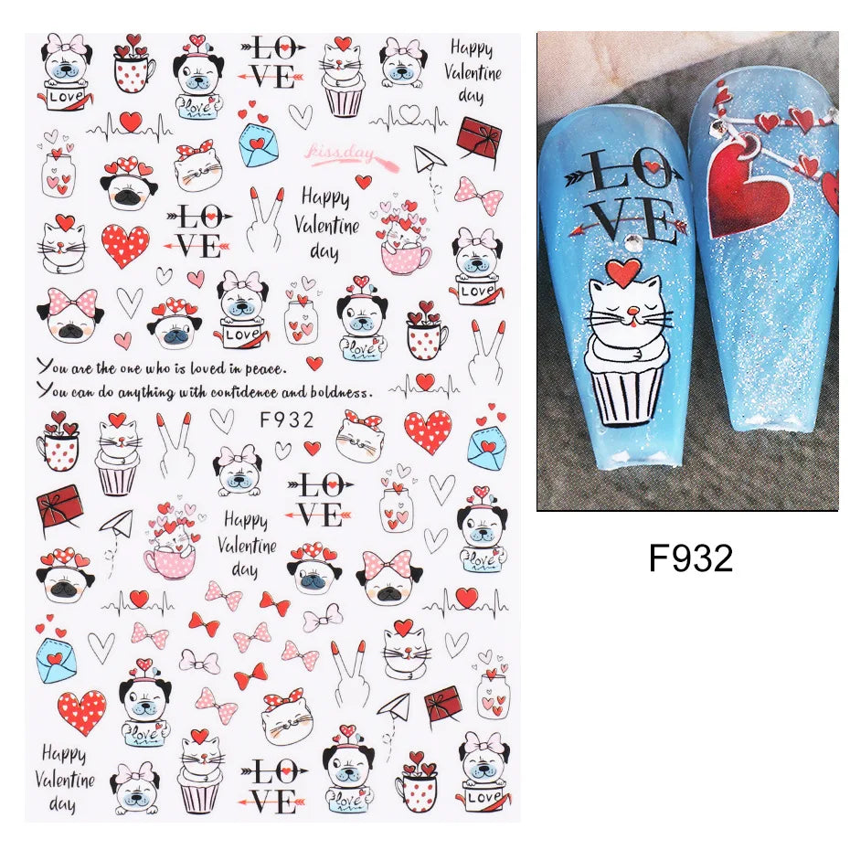 Love & Heart Valentine's Day Nail Stickers – Schwarz Weiß 3D Aufkleber