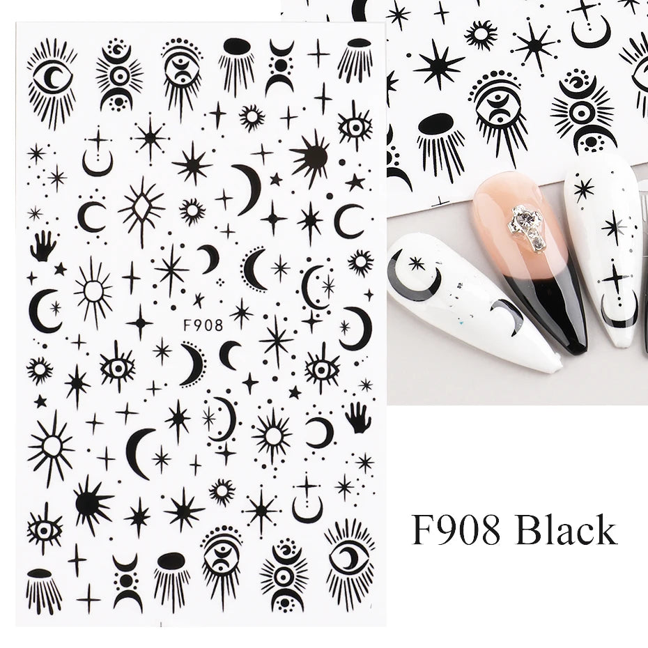 1PCS New 3D Devil's Eye Snake Nail Stickers Nail Art Decoration Black White Flowers Leaves Sticker Nail Art Decals Nail Parts