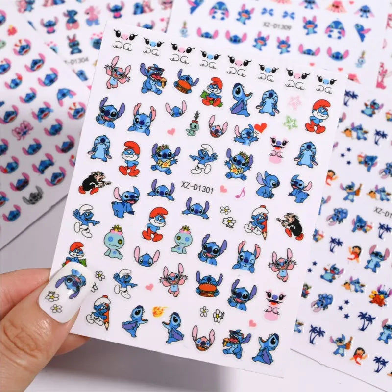 Nagelsticker „Stitch & Angel“ – 12 Bögen Cartoon-Kollektion für Kinder & Nail Art
