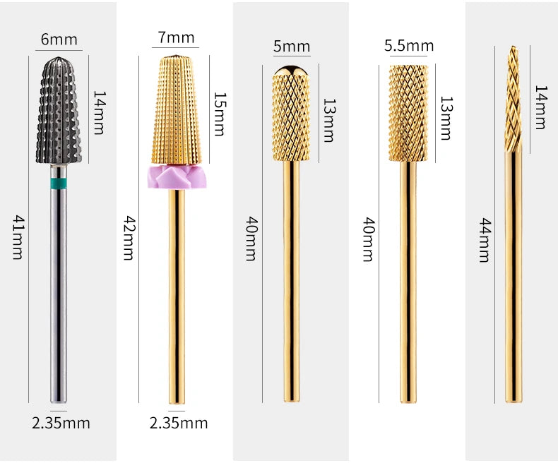 5-in-1 Hartmetall Nagelfräser-Set – Gold (Tungsten Carbide)