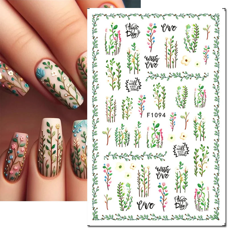 3d Nail Art Stickers Purple Lavenders Bunch Flowers Girls Rabbits Butterflys Decals For Nails Tips Decorations Manicures