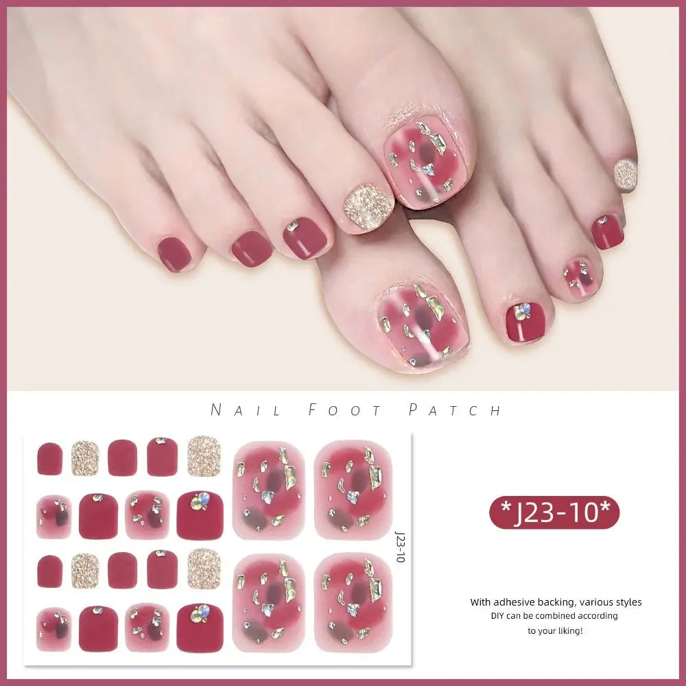 Abziehbare Fußnagelsticker – 22-teiliges Set für Modebewusste Pediküre mit Glanz-Effekt