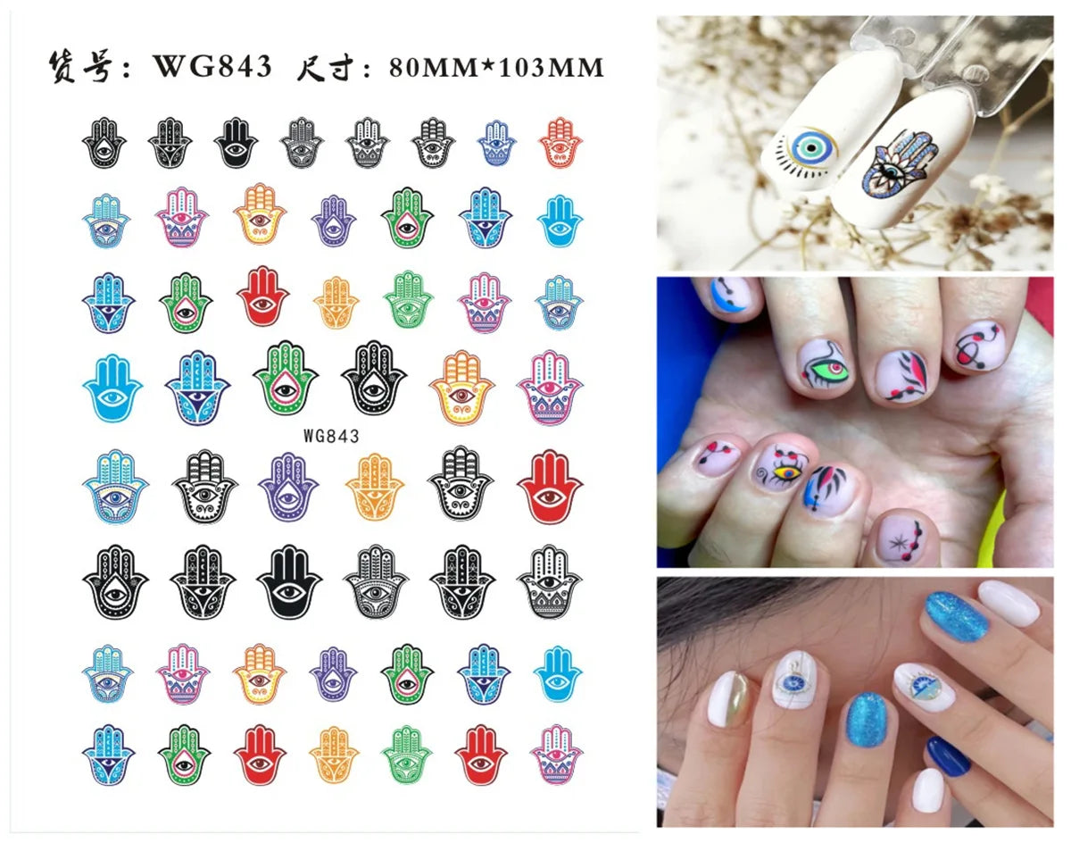 Fatima's Eye & Hamsa Hand Nail Stickers – Spiritual Nail Art Aufkleber