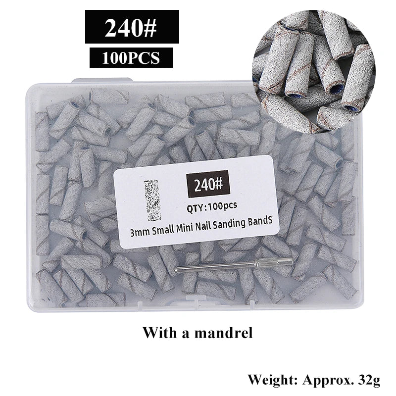 100 Stück Mini Schleifhülsen 3mm mit Mandrel Set – Für Nagelhaut, Hornhaut & Maniküre