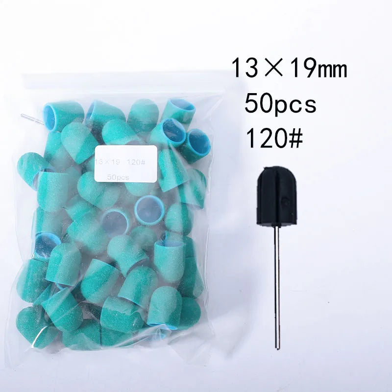 50er Set Schleifkappen für Nagelpflege mit Gummi-Träger – Pediküre & Hornhautentfernung