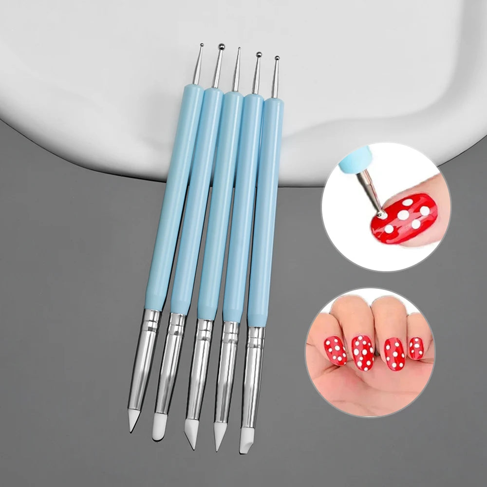 5er-Set Nail Art Liner Pinsel – Rosa, ultrafein für French & Linien (7/10/12/15/20mm)