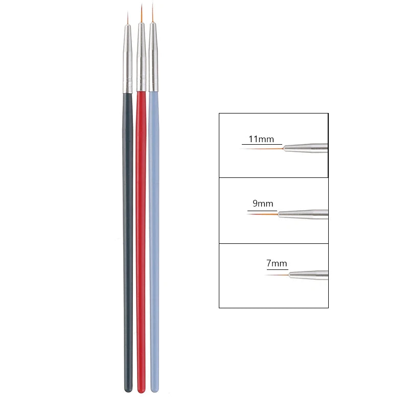 3er-Set Nailart-Pinsel – Feine Linienpinsel für French Design & UV-Gel