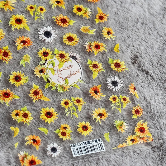 Sonnenblumen Nail Sticker – 3D Sommerblumen für kreative Nailart