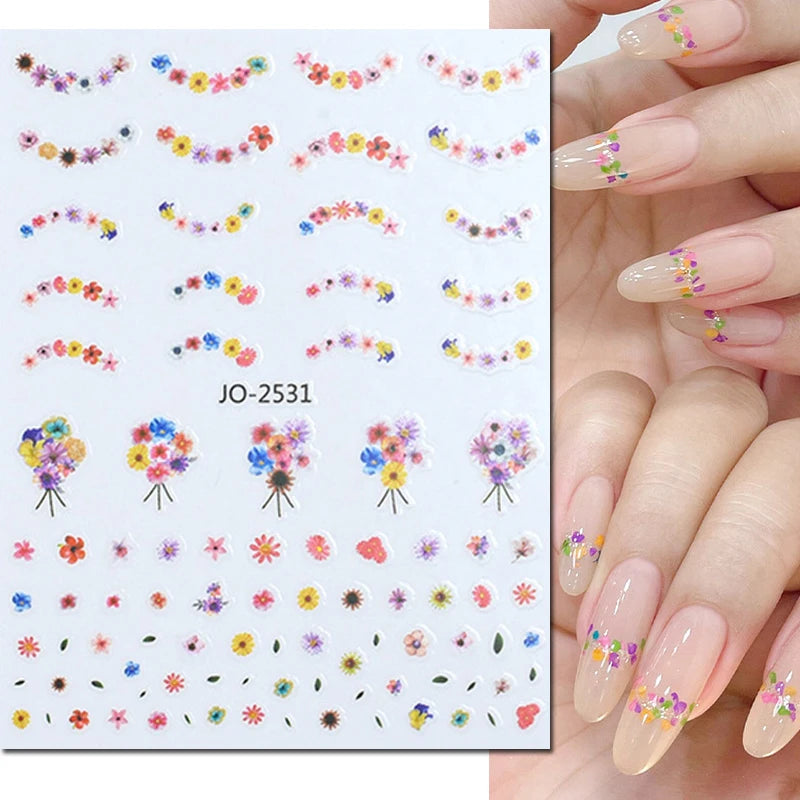 3D Nagelsticker Weißer Pflaumenblüten mit Goldperlen & Schmetterlingen 2.