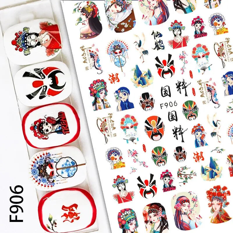 3D Nail Sticker – Tropische Blätter & Linien Design Schwarz & Weiß