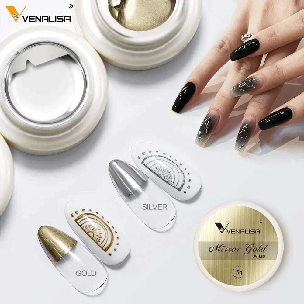 Venalisa 5ml Metallic Mirror Gel – Silber & Gold – UV-Gel für Spiegeleffekt & Modellage