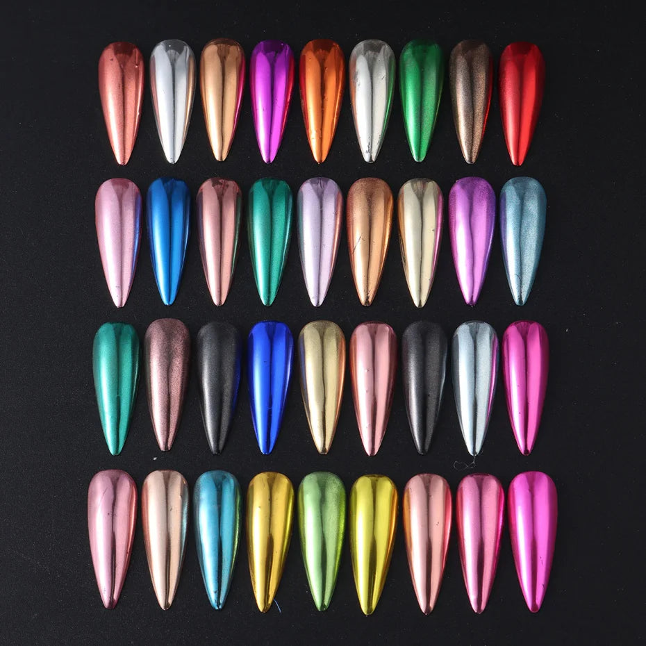 36er-Set Chrome-Pigmente – Superhelle Metallic Mirror Powder für Nailart