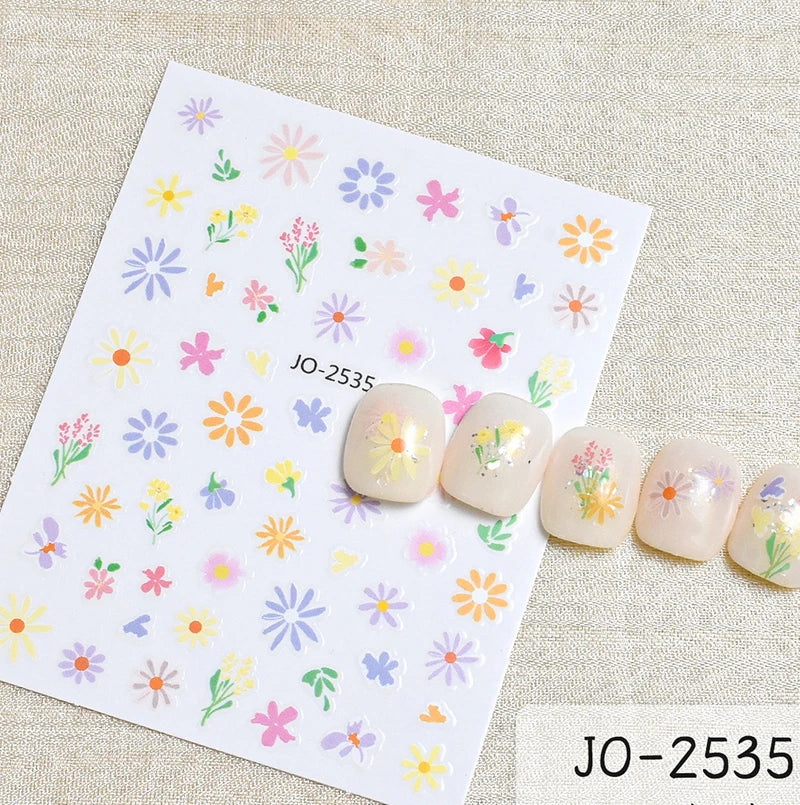 3D Nagelsticker Weißer Pflaumenblüten mit Goldperlen & Schmetterlingen