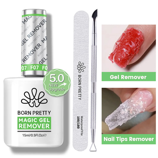 BORN PRETTY Gel Remover Set 15ml – UV-Lack Entferner + Nagelfeile & Pusher