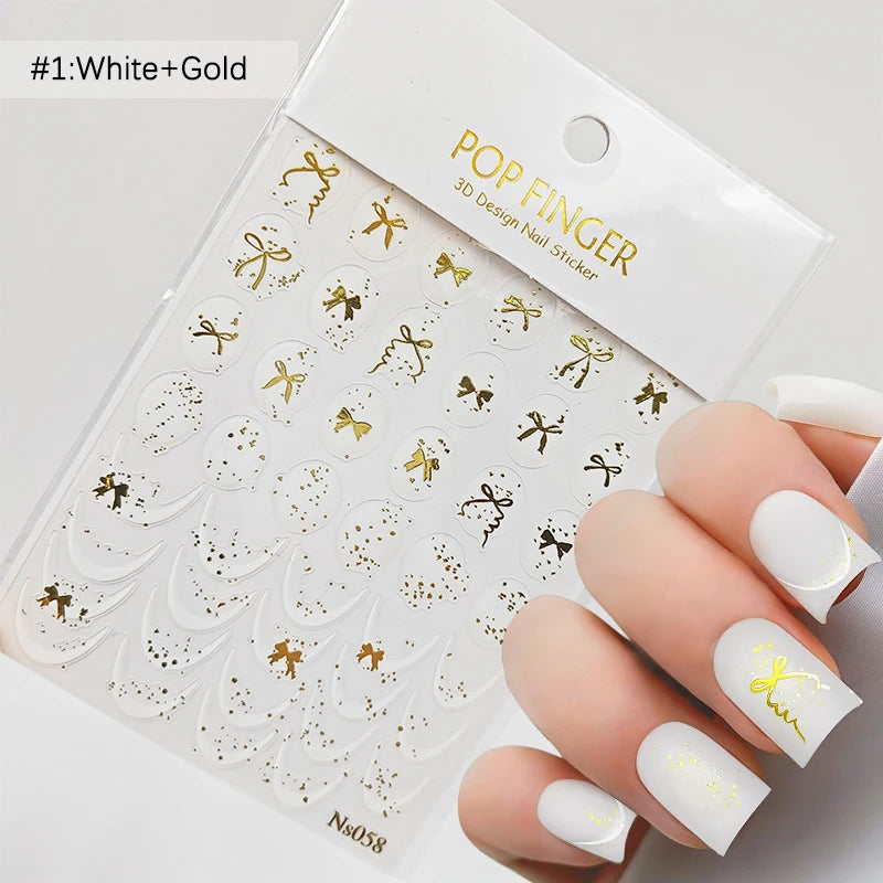 3D Schleifen Nagelsticker – Elegante Gold- & Farbbögen für French & Sommerdesigns