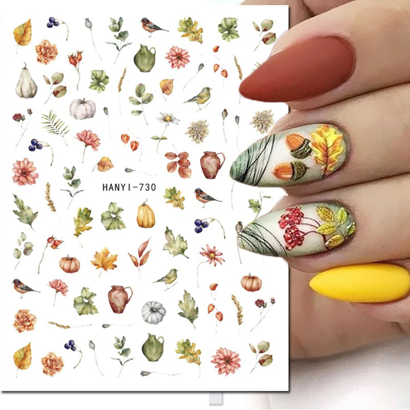 3D Nagelsticker Weißer Pflaumenblüten mit Goldperlen & Schmetterlingen 2.