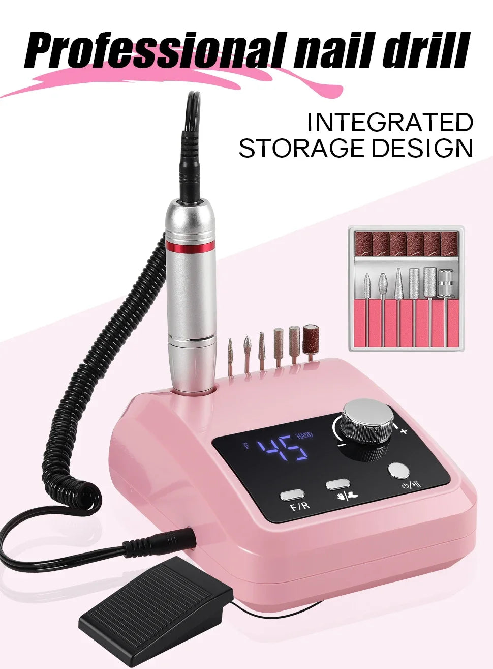 Profi Nagelfräse 45000 U/min – 30 W, LCD-Display & Aufsätze für Maniküre
