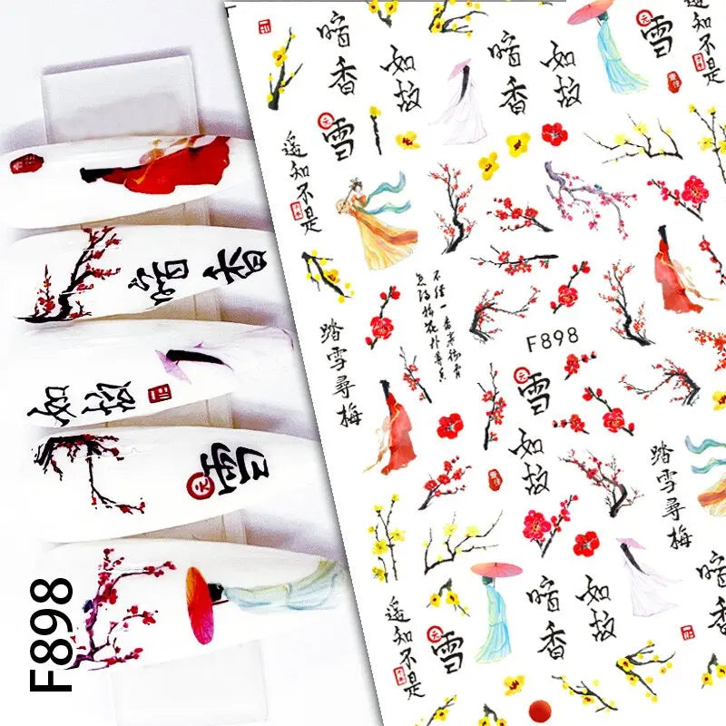 3D Nail Sticker – Tropische Blätter & Linien Design Schwarz & Weiß