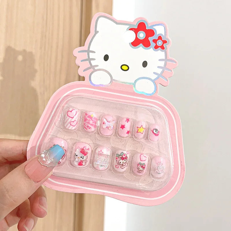 Sanrio Kinder Press-On Nägel – 12 Stück, Hello Kitty, Kuromi, Cartoon Design