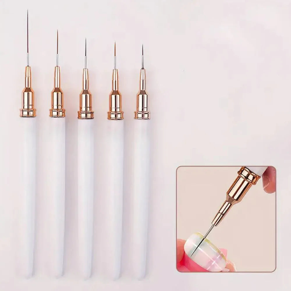 5er-Set Nail Art Liner Pinsel – Rosa, ultrafein für French & Linien (7/10/12/15/20mm)