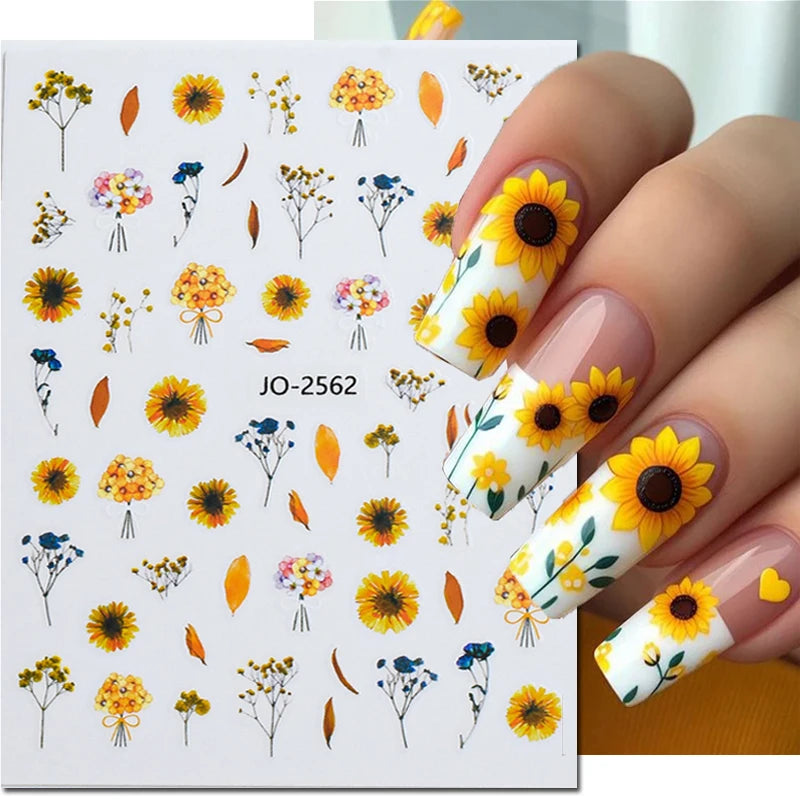 3D Nagelsticker Weißer Pflaumenblüten mit Goldperlen & Schmetterlingen