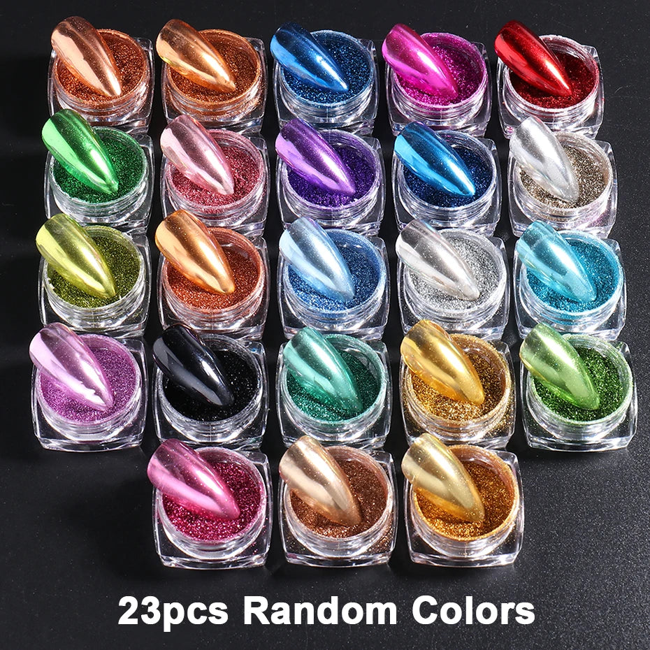 23 Farben Chrom-Pigment Set – Metallic Mirror Powder für Nailart & Deko